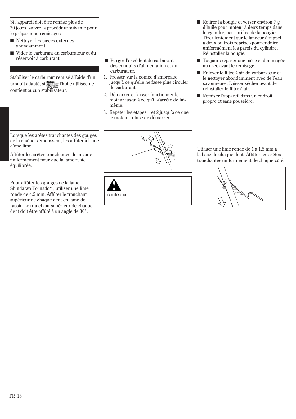Remisage à long terme, Affûtage de la lame | Shindaiwa T242/EVC User Manual | Page 56 / 60