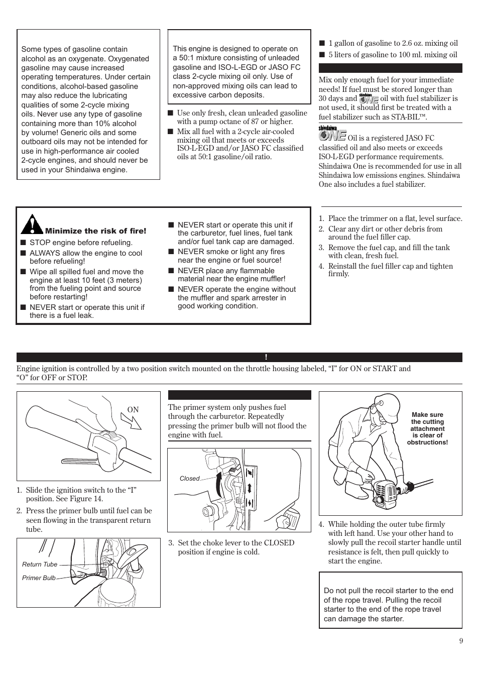 Starting the engine, Mixing fuel, Filling the fuel tank | Shindaiwa T242/EVC User Manual | Page 9 / 60