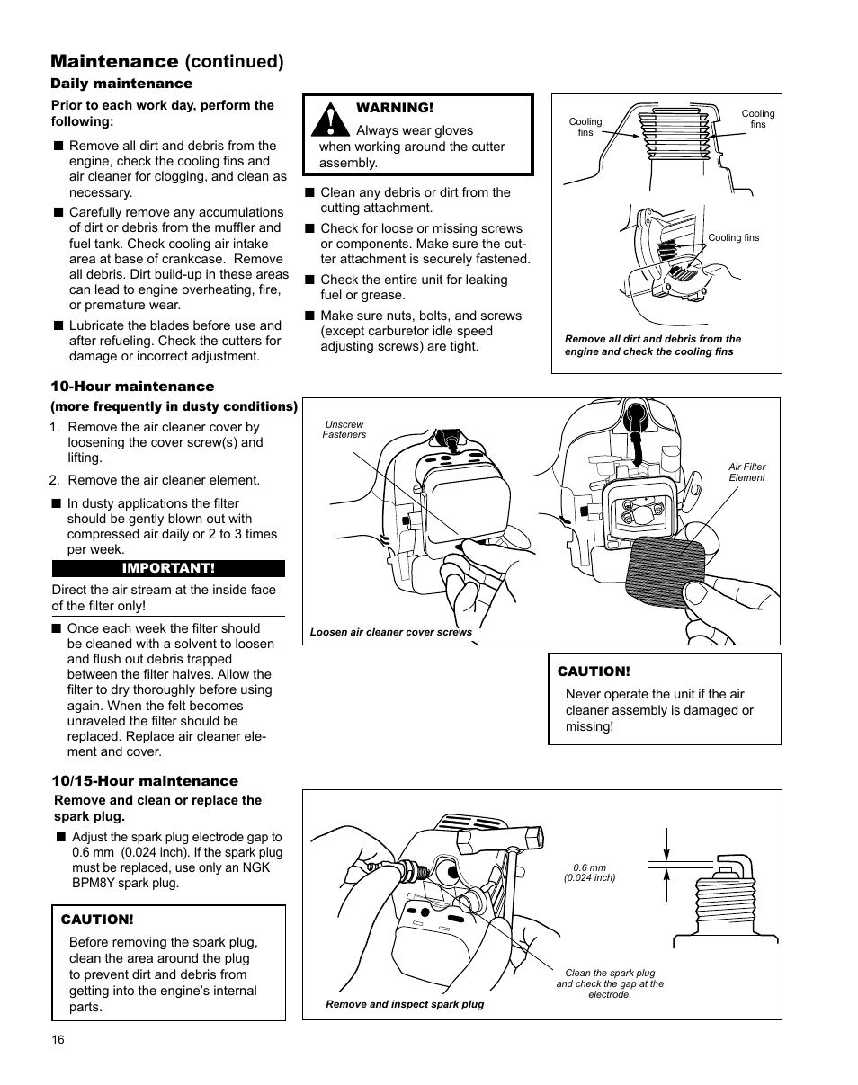 Maintenance (continued) | Shindaiwa Articulated Hedge AH242 User Manual | Page 16 / 28