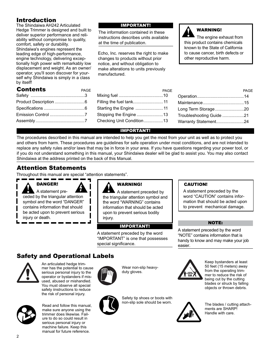 Shindaiwa Articulated Hedge AH242 User Manual | Page 2 / 28