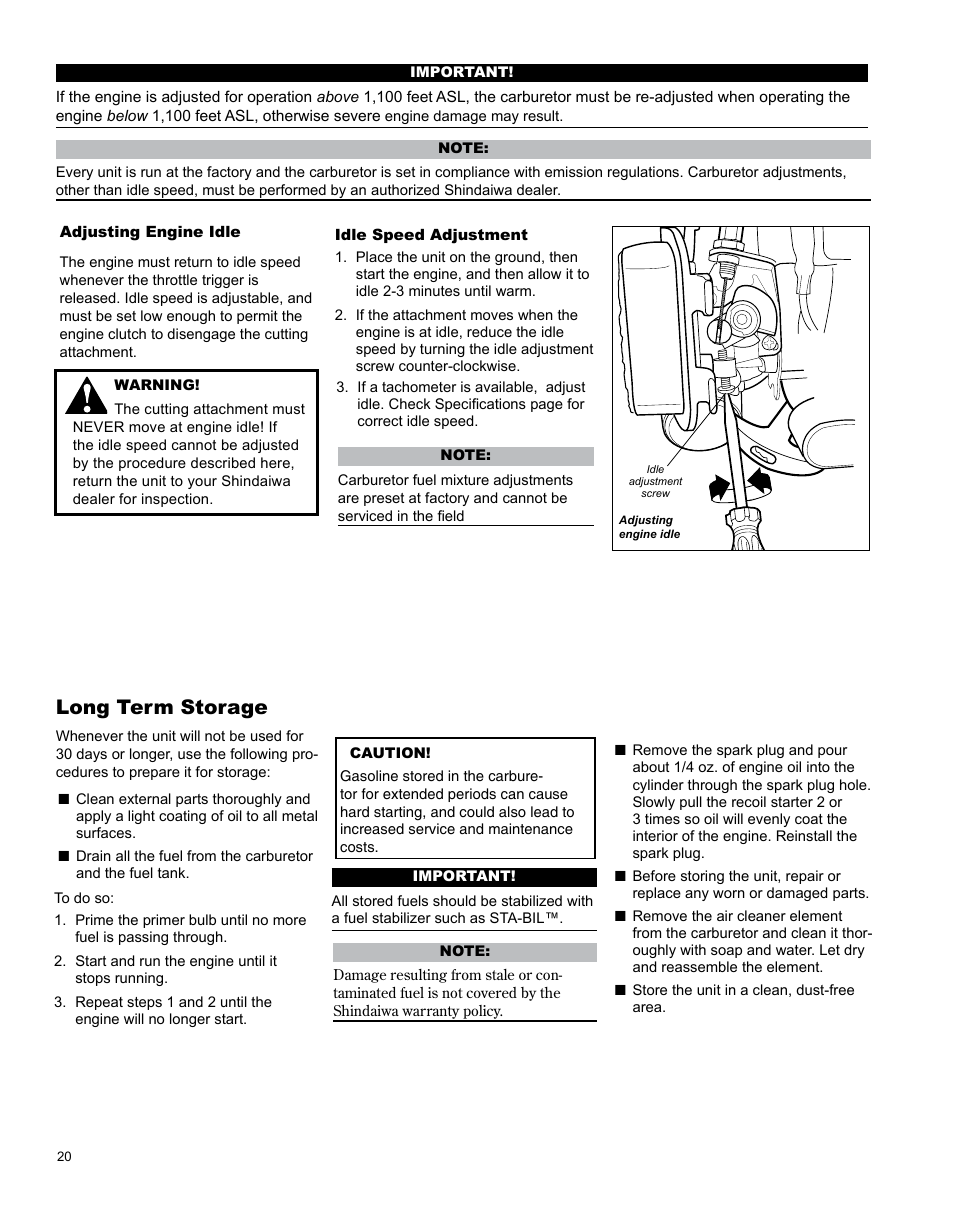 Long term storage | Shindaiwa Articulated Hedge AH242 User Manual | Page 20 / 28