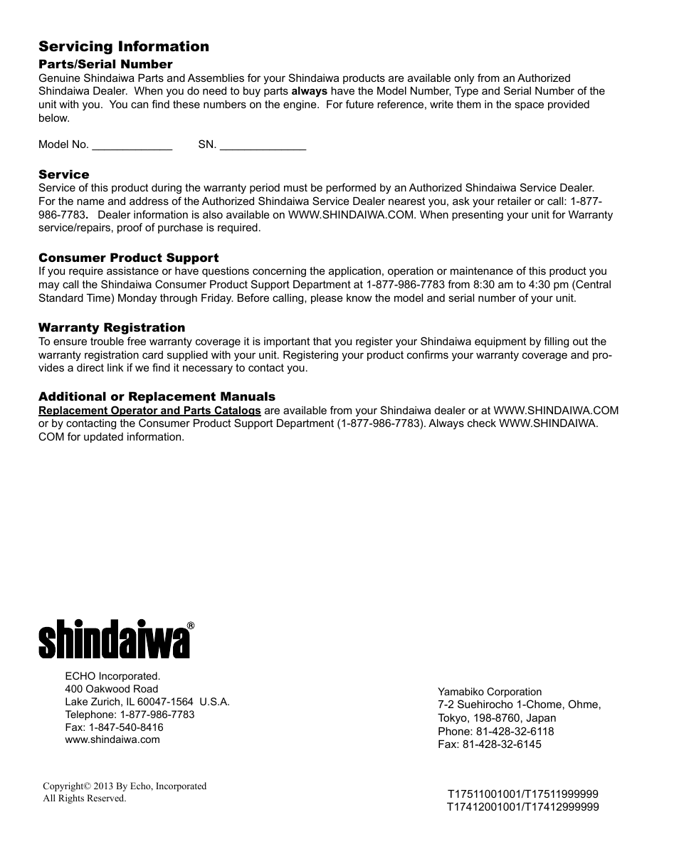 Servicing information | Shindaiwa Articulated Hedge AH242 User Manual | Page 28 / 28