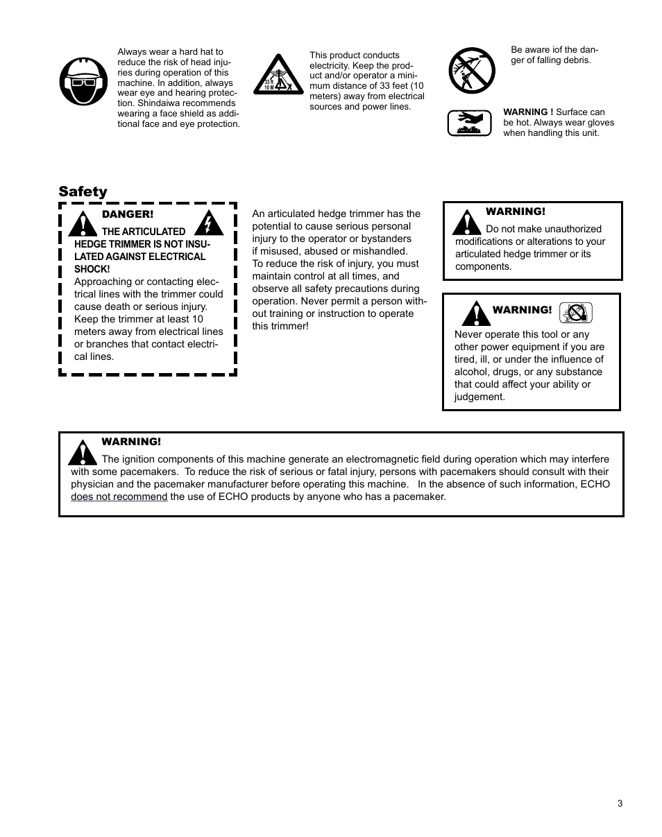 Safety | Shindaiwa Articulated Hedge AH242 User Manual | Page 3 / 28