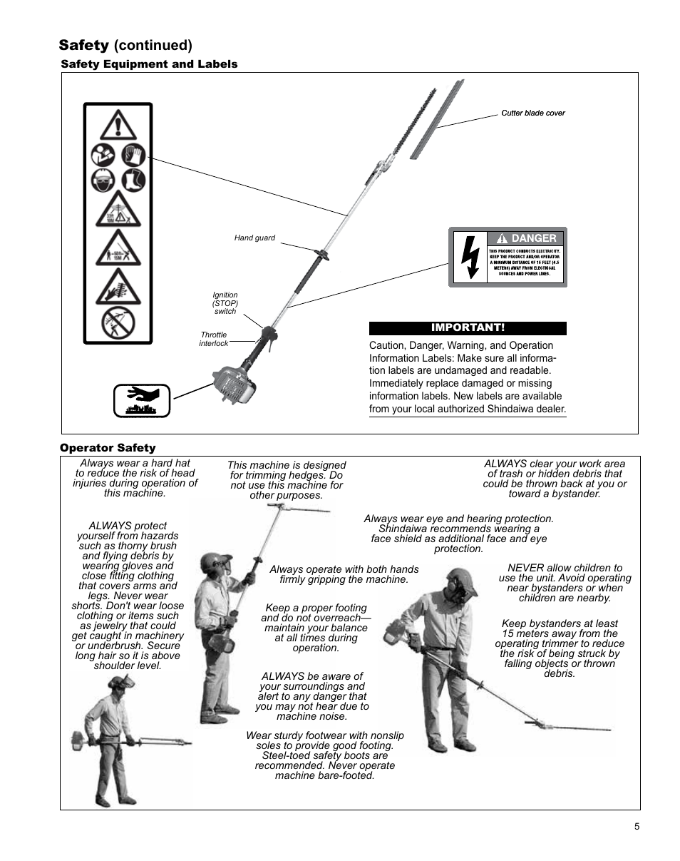 Safety (continued) | Shindaiwa Articulated Hedge AH242 User Manual | Page 5 / 28