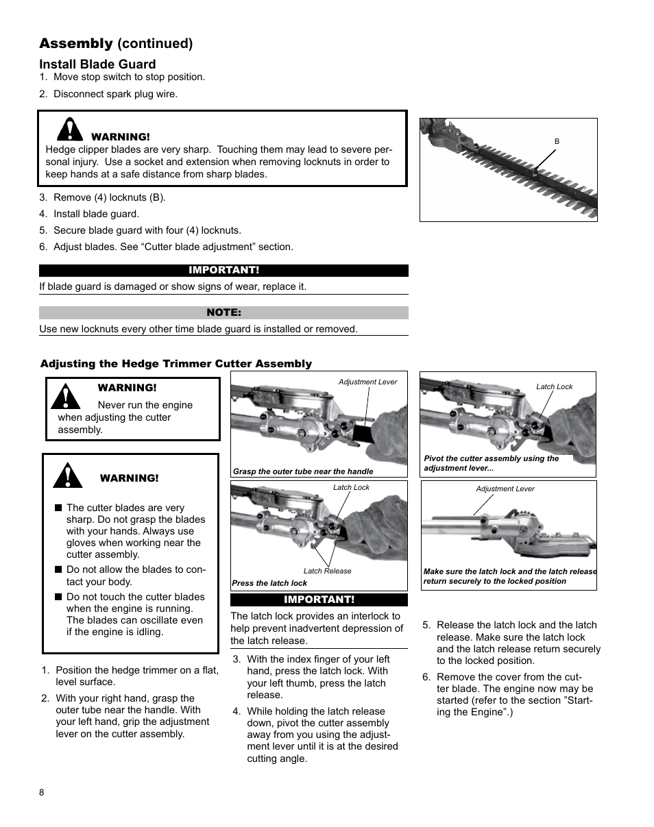 Assembly (continued), Install blade guard | Shindaiwa Articulated Hedge AH242 User Manual | Page 8 / 28