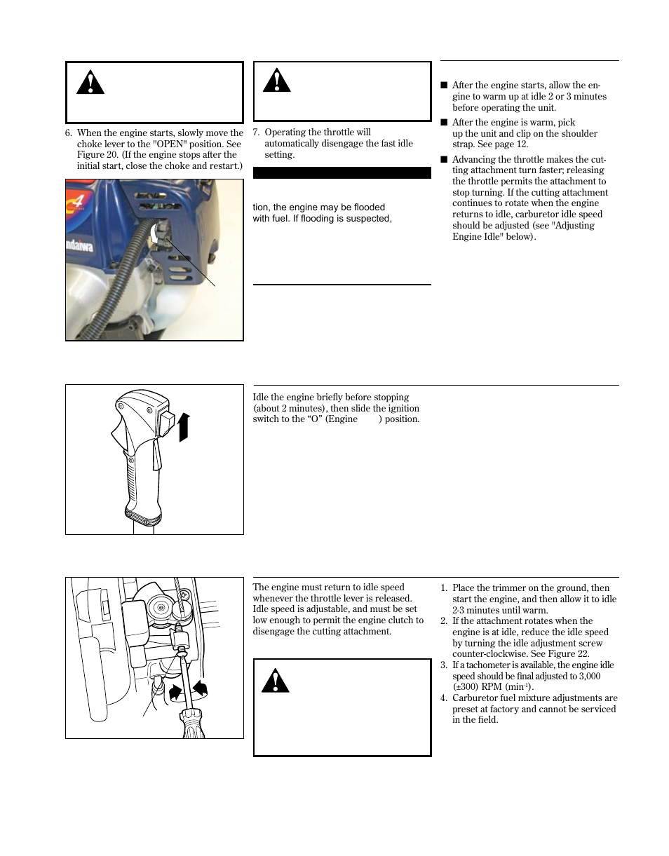 Operation, Fuel, Starting the engine (continued) | Stopping the engine adjusting engine idle | Shindaiwa 81714 User Manual | Page 11 / 48