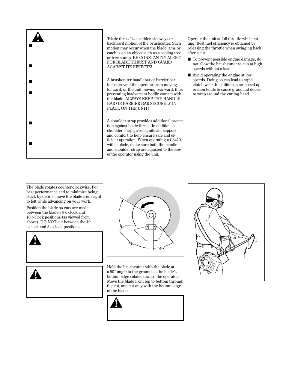 Starting cold engine, Using a blade c3410, Operating units with a blade | Shindaiwa 81714 User Manual | Page 13 / 48