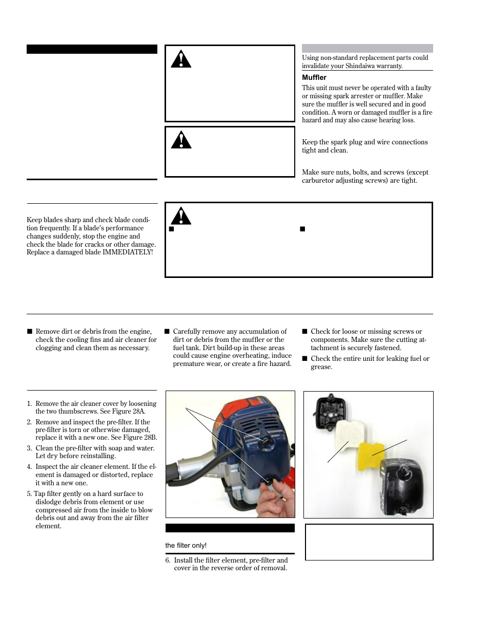 Starting warm engine, Stopping engine, General maintenance | Daily maintenance, Hour maintenance | Shindaiwa 81714 User Manual | Page 14 / 48