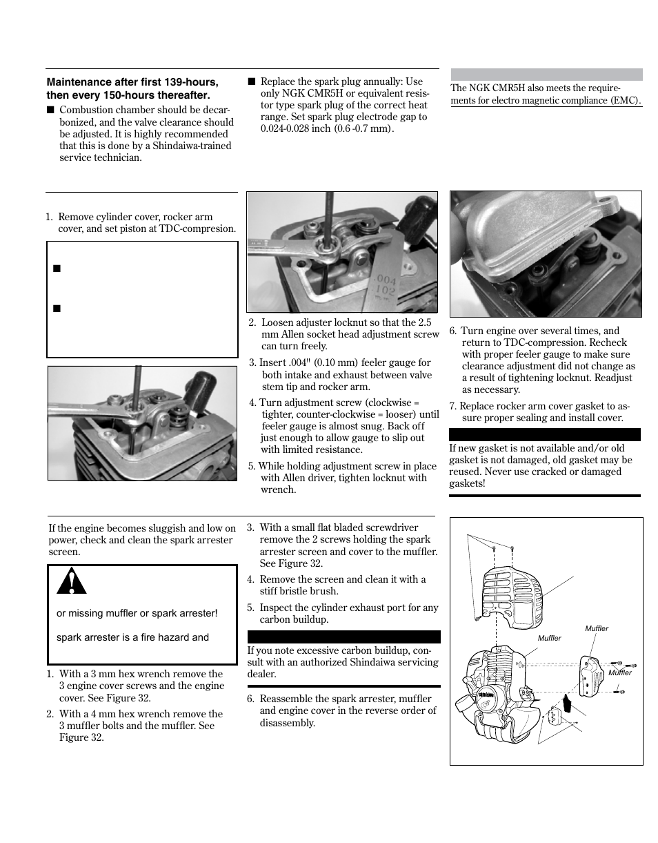 Spark arrester screen maintenance | Shindaiwa 81714 User Manual | Page 16 / 48