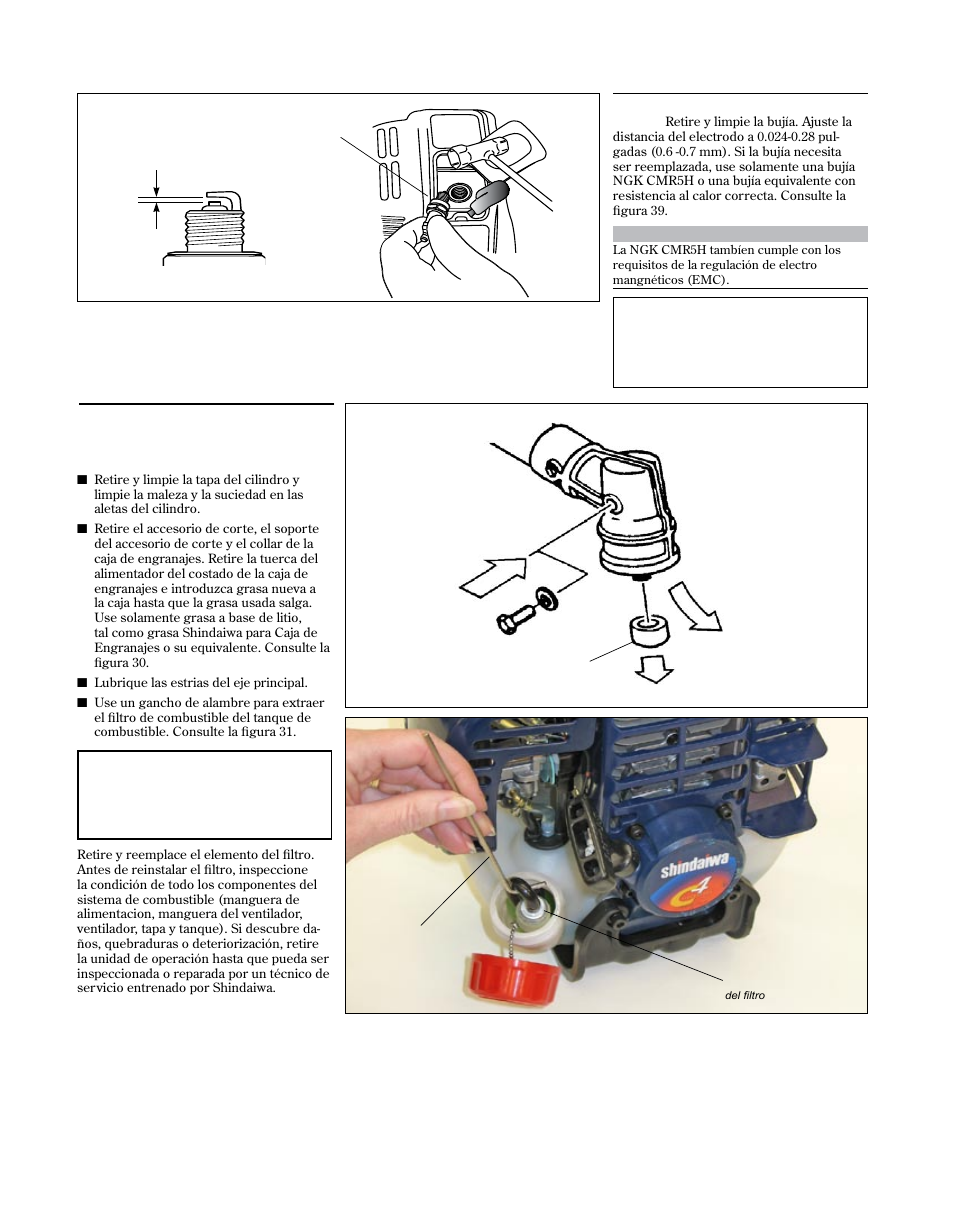 Hedge trimming, Maintenance, Mantenimiento cada 50-horas | Mantenimiento cada 10/15-horas | Shindaiwa 81714 User Manual | Page 39 / 48