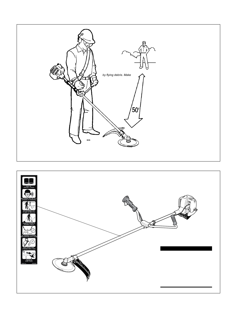 Safety labels, Be aware of the working environment, 50 feet | Shindaiwa 81714 User Manual | Page 4 / 48