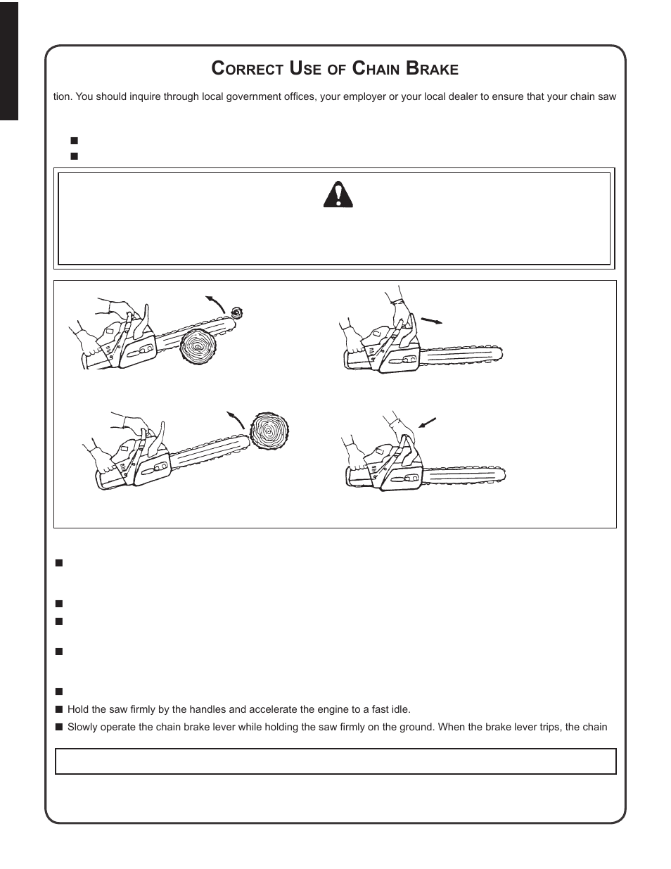 Correct use of chain brake | Shindaiwa 82085 User Manual | Page 28 / 90