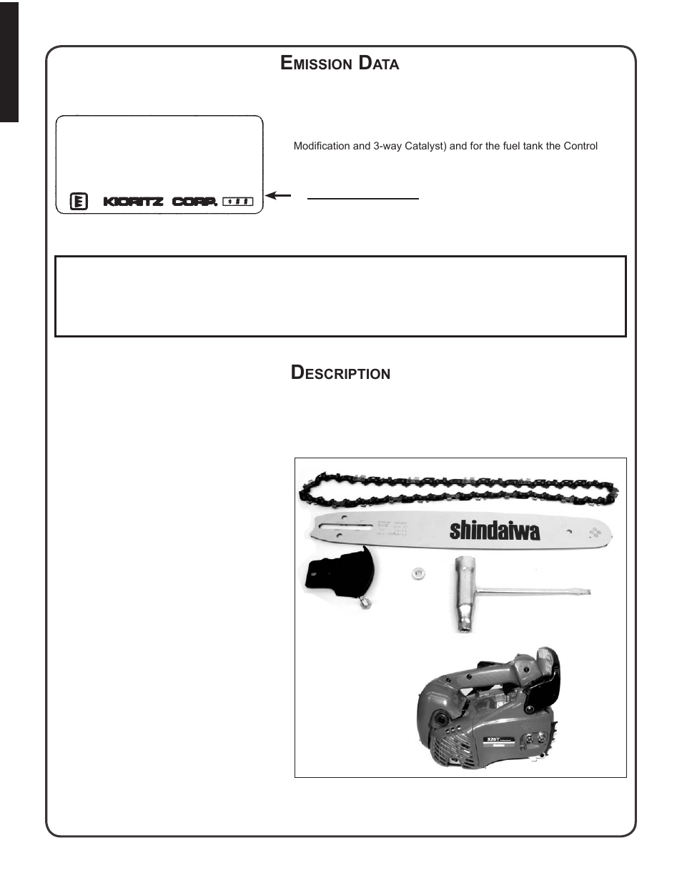 Emission data, Description, Emission control | Escription, Mission | Shindaiwa 82085 User Manual | Page 6 / 90