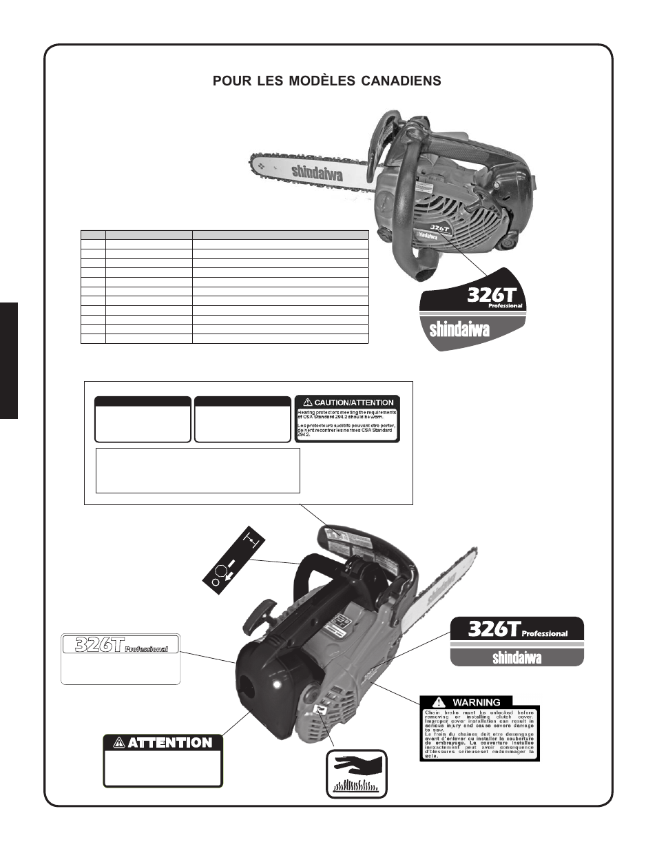 Etiquettespour les modèles canadiens, Etiquettes, 326t | Pour, Modèles, Canadiens, Français, Fr_8 | Shindaiwa 82085 User Manual | Page 68 / 90