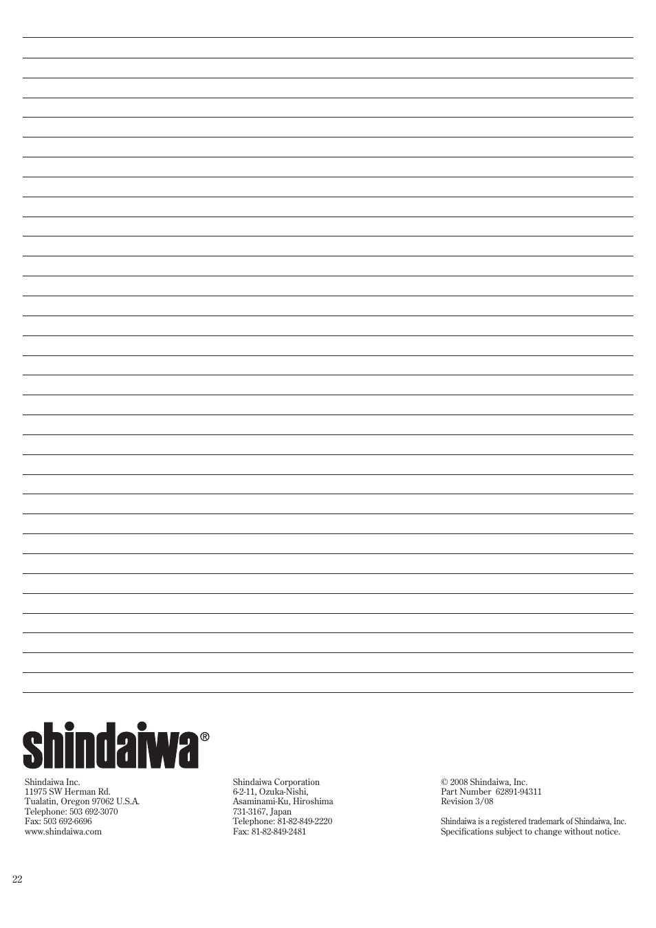 Shindaiwa 62891-94311 User Manual | Page 22 / 68