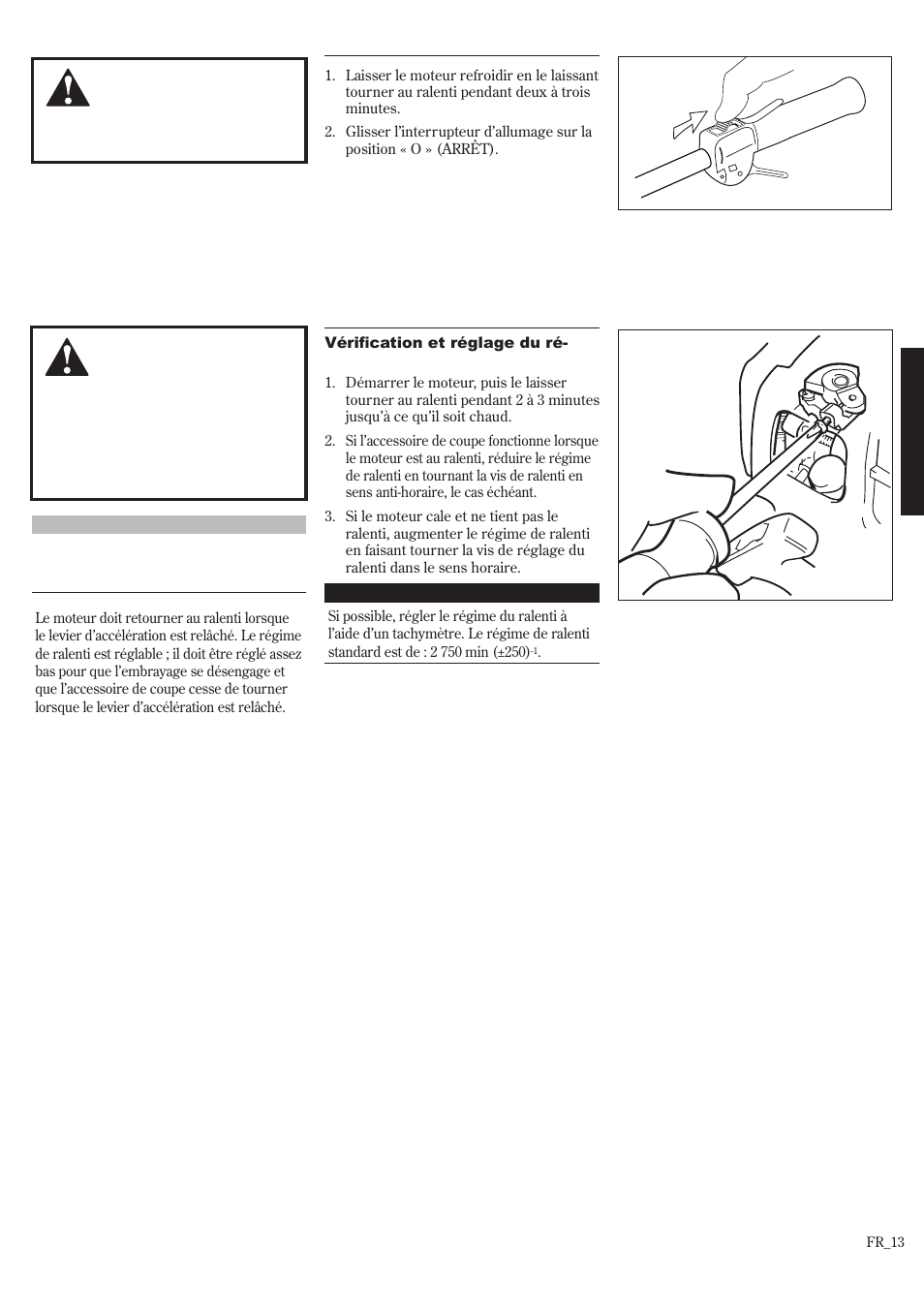 Arrêt du moteur réglage du ralenti du moteur | Shindaiwa 62891-94311 User Manual | Page 57 / 68