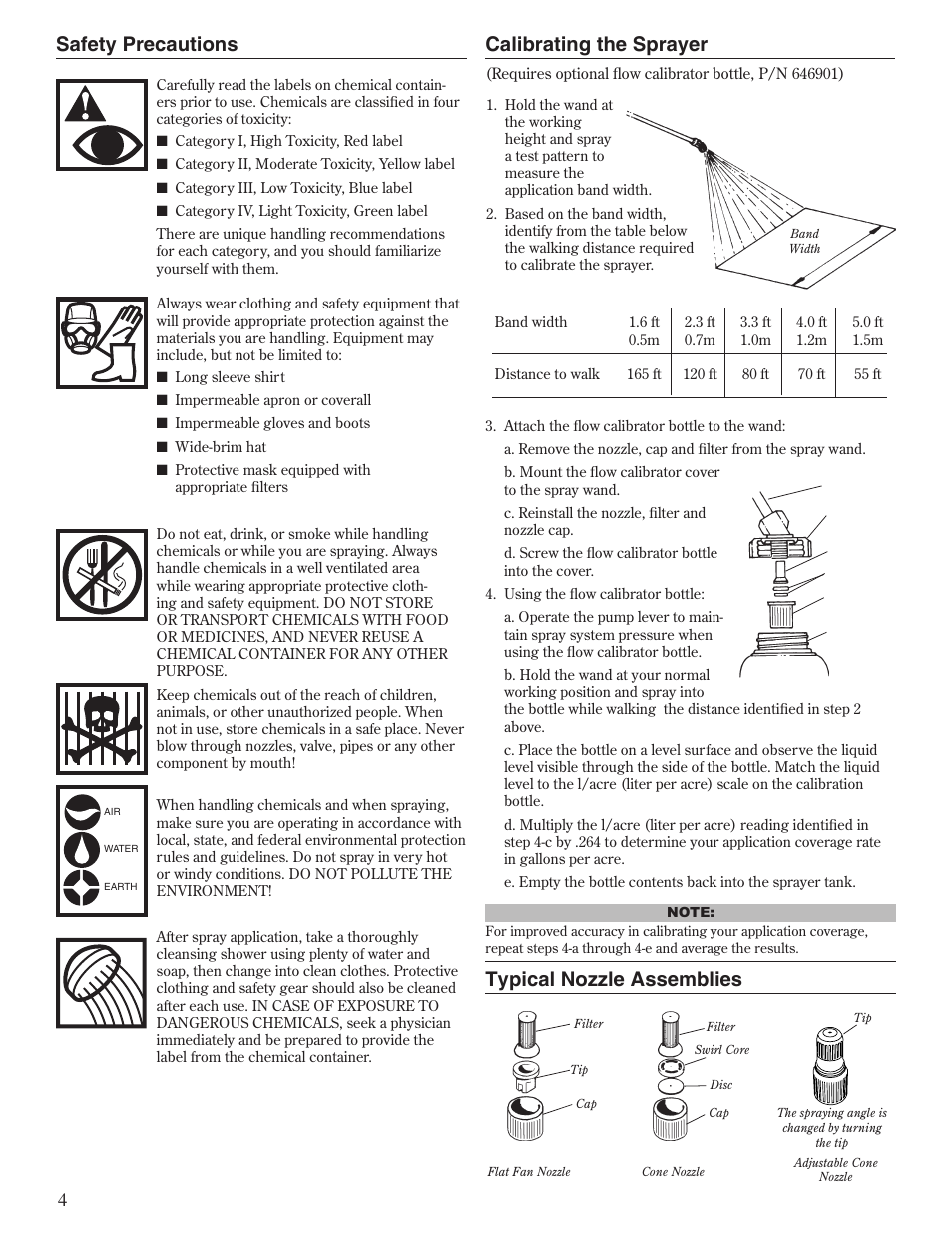 Calibrating the sprayer safety precautions, Typical nozzle assemblies | Shindaiwa SP300 User Manual | Page 4 / 12