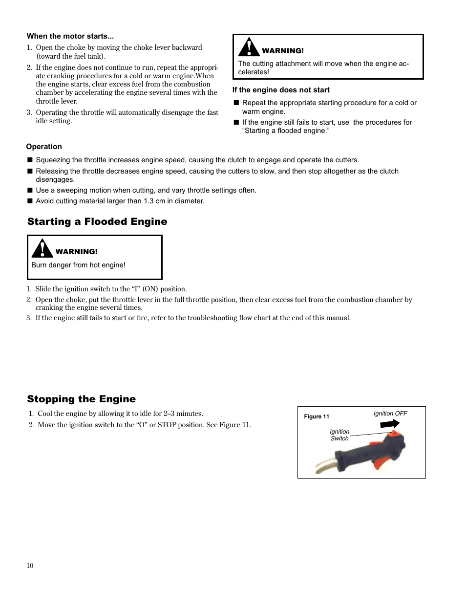 Stopping the engine, Starting a flooded engine | Shindaiwa HT254EF User Manual | Page 10 / 28