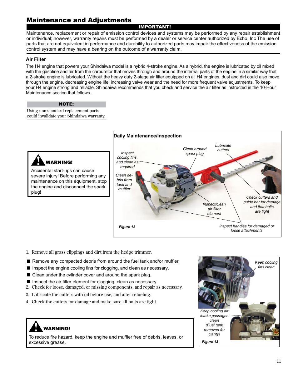 Maintenance and adjustments | Shindaiwa HT254EF User Manual | Page 11 / 28