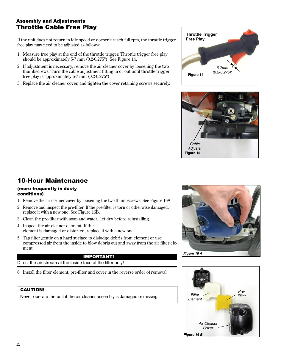 Throttle cable free play, Hour maintenance | Shindaiwa HT254EF User Manual | Page 12 / 28