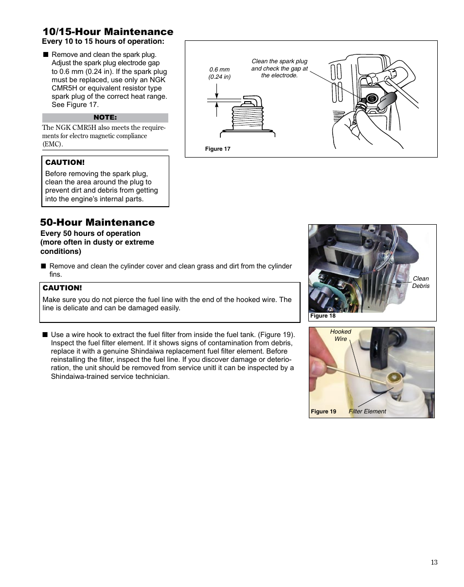 10/15-hour maintenance, Hour maintenance | Shindaiwa HT254EF User Manual | Page 13 / 28