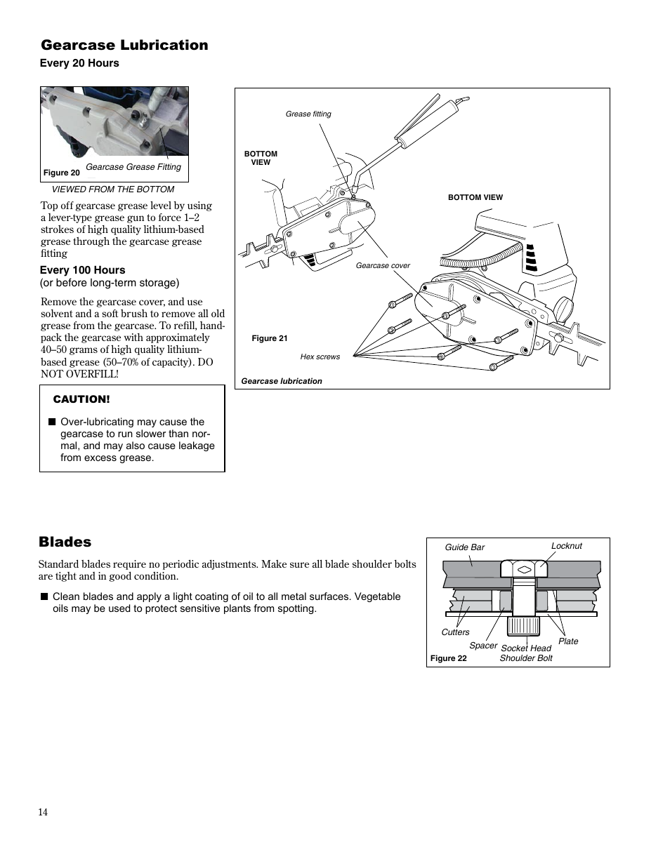 Gearcase lubrication, Blades | Shindaiwa HT254EF User Manual | Page 14 / 28