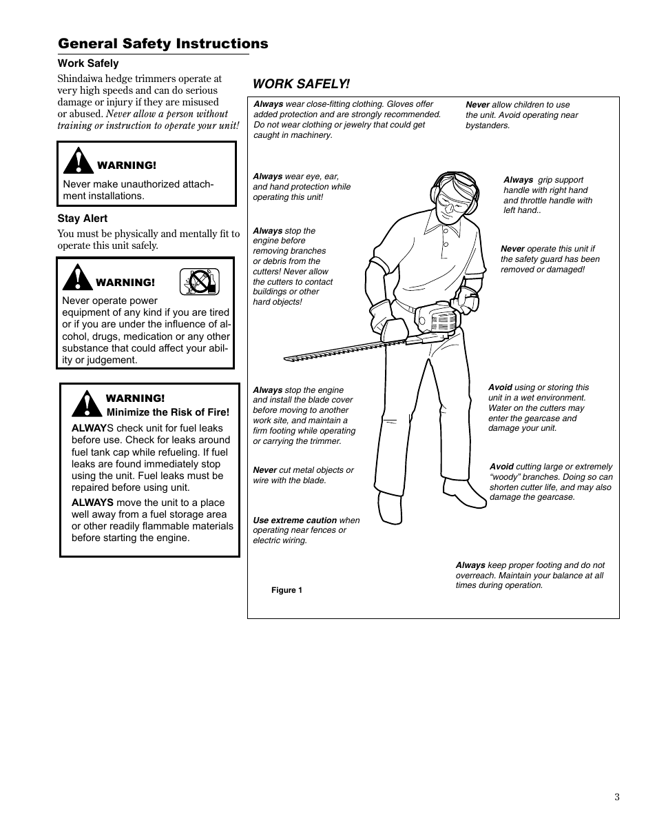 General safety instructions, Work safely | Shindaiwa HT254EF User Manual | Page 3 / 28