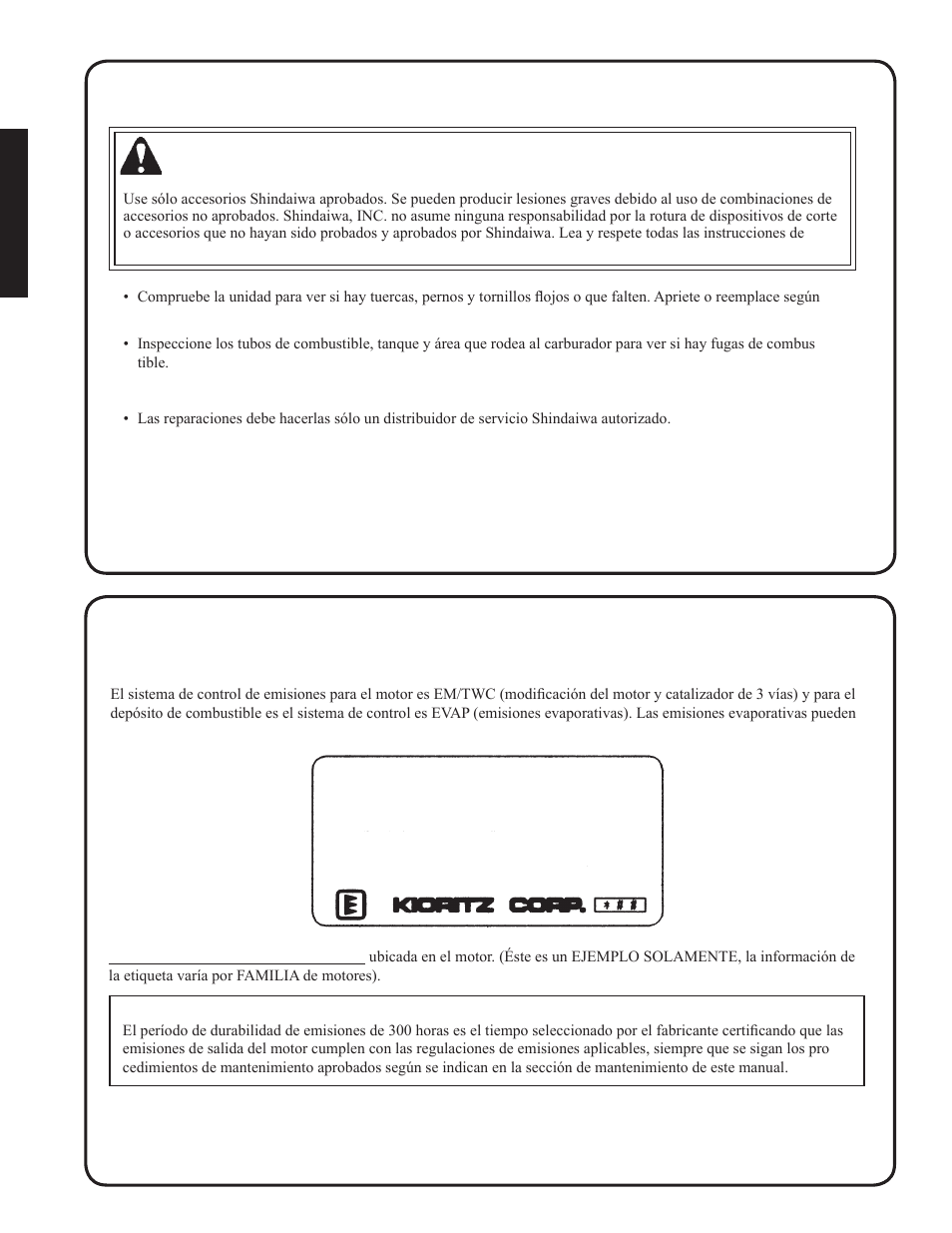 Advertencia, Fase 2 de epa / nivel iii de c.a.r.b | Shindaiwa EB212 User Manual | Page 30 / 72