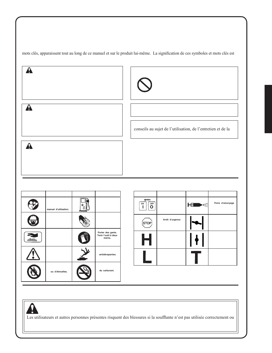 Avertissement, Danger, Ymboles | Internationaux condition, Physique, Equipement, Sécurité, Écurité symboles, Informations, Importantes | Shindaiwa EB212 User Manual | Page 51 / 72