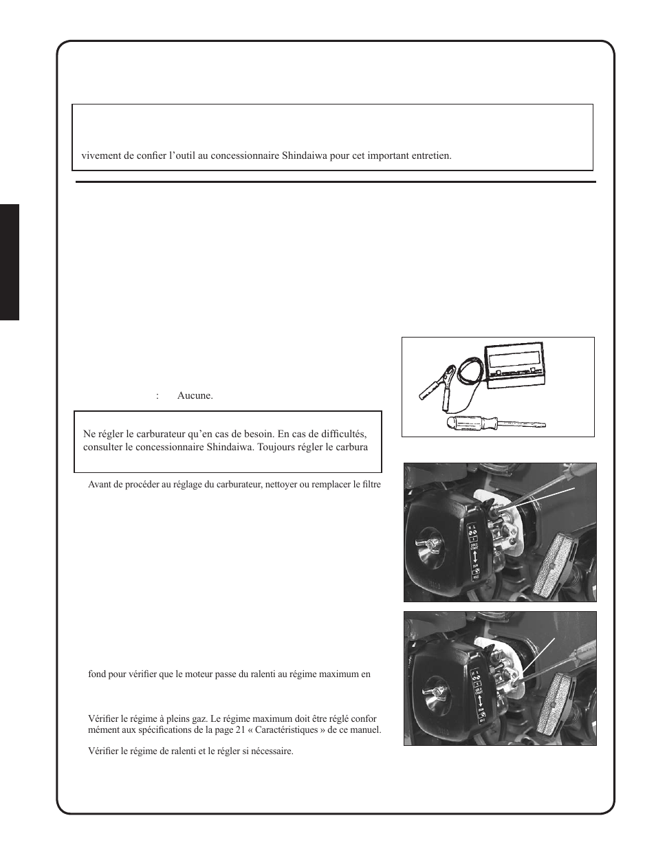 Rodage du moteur, Réglage pour haute altitude, Lumière d’échappement du cylindre | Shindaiwa EB212 User Manual | Page 66 / 72