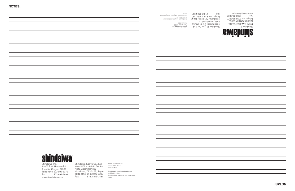 Notas | Shindaiwa 80775 User Manual | Page 16 / 16