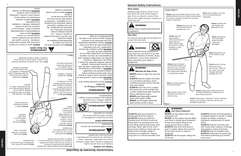 General safety instructions, Instrucciones generales de seguridad | Shindaiwa 80775 User Manual | Page 3 / 16