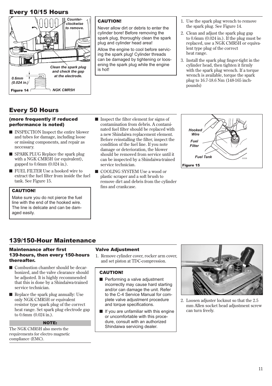 Every 50 hours, Every 10/15 hours | Shindaiwa 68907-94311 User Manual | Page 11 / 56