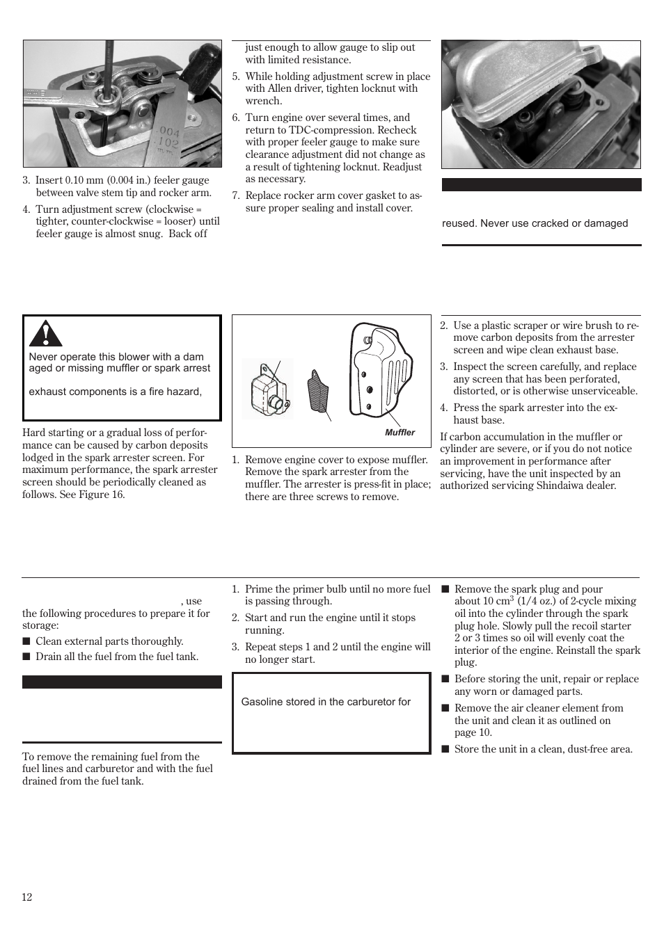 Long term storage, Spark arrester maintenance | Shindaiwa 68907-94311 User Manual | Page 12 / 56