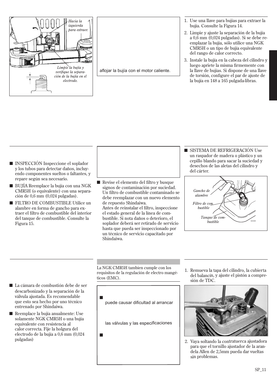 Cada 50 horas, Cada 10 a 15 horas | Shindaiwa 68907-94311 User Manual | Page 29 / 56