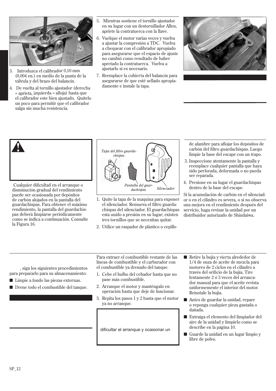 Almacenamiento prolongado, Guardachispas | Shindaiwa 68907-94311 User Manual | Page 30 / 56