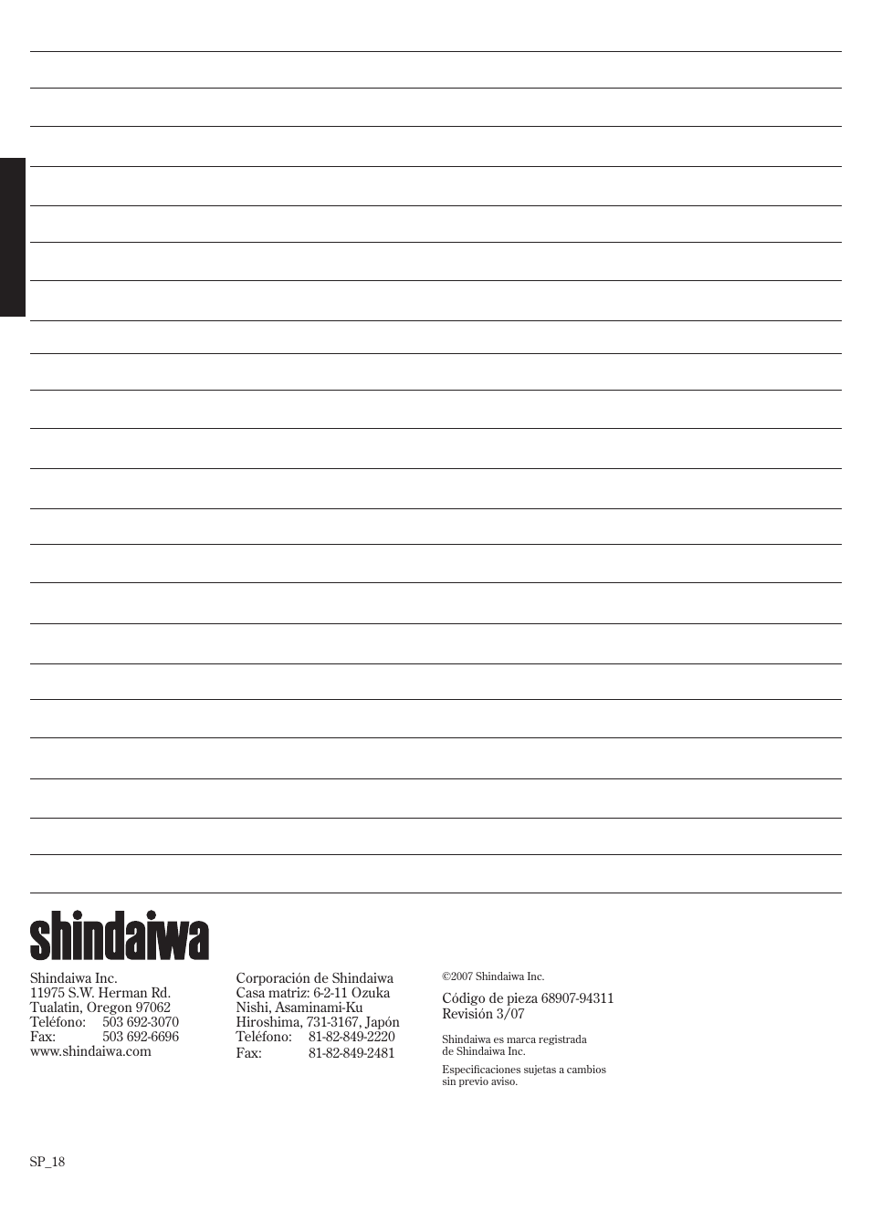 Notas | Shindaiwa 68907-94311 User Manual | Page 36 / 56