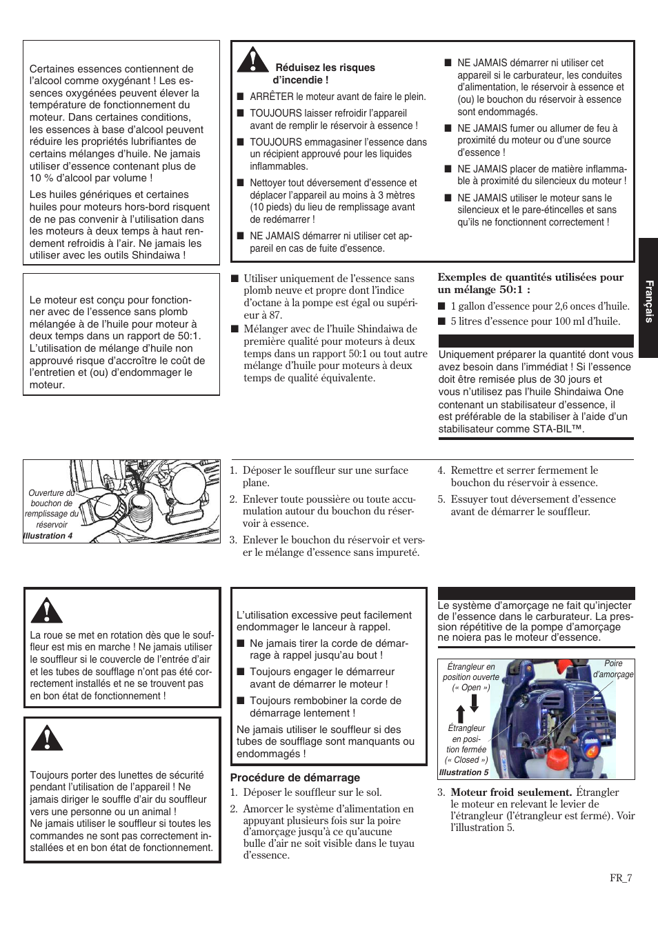 Démarrage du moteur | Shindaiwa 68907-94311 User Manual | Page 43 / 56