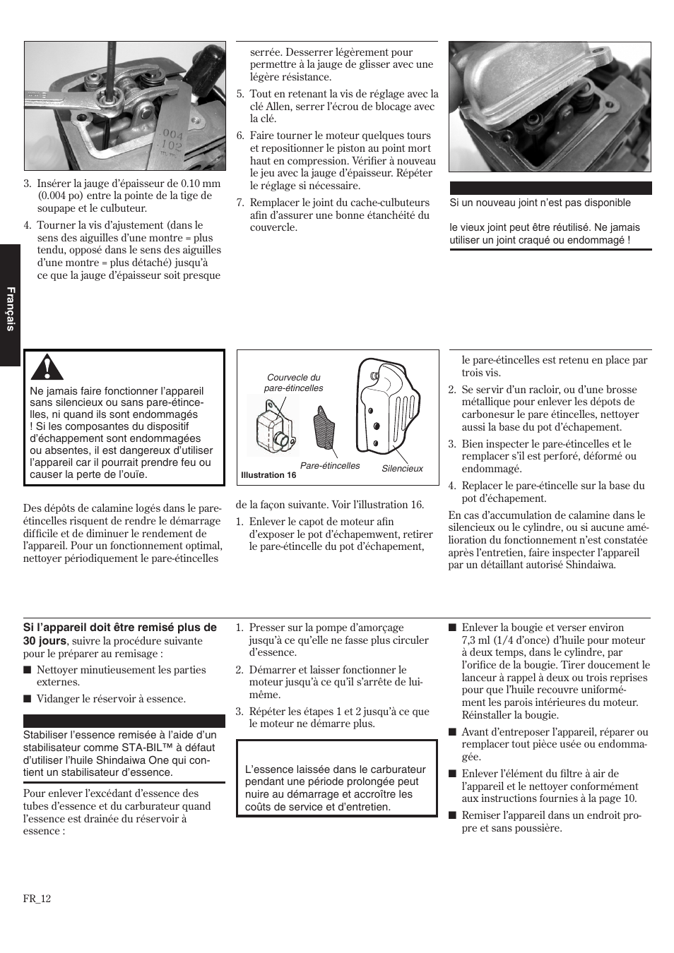 Entretien du pare-étincelles, Remisage à long terme | Shindaiwa 68907-94311 User Manual | Page 48 / 56
