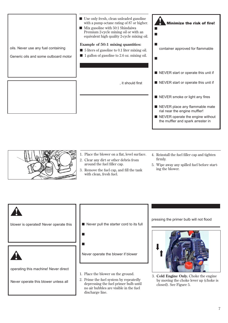 Mixing fuel, Starting the engine, Filling the fuel tank | Shindaiwa 68907-94311 User Manual | Page 7 / 56