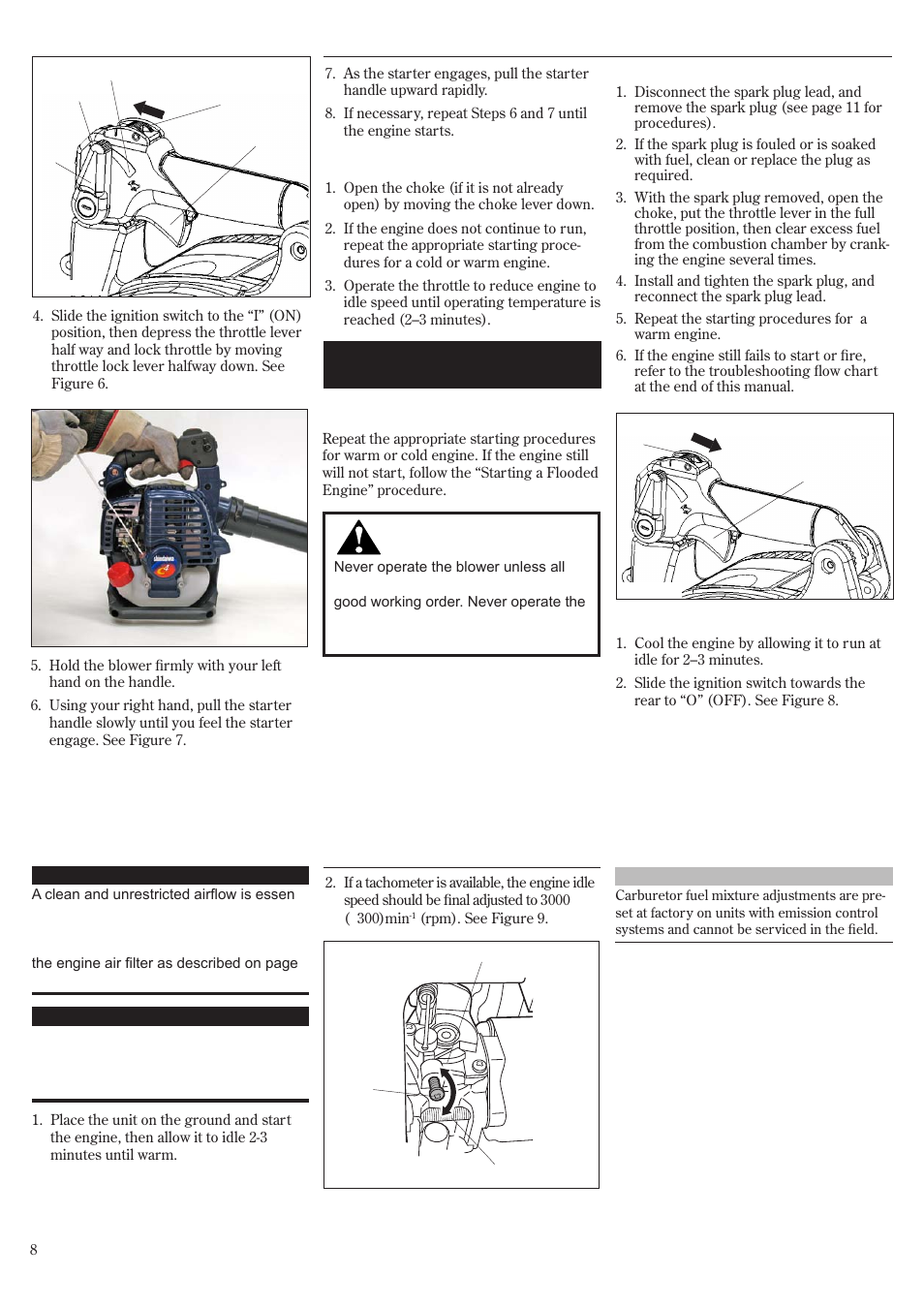 Adjusting engine idle speed, Starting the engine (continued) | Shindaiwa 68907-94311 User Manual | Page 8 / 56