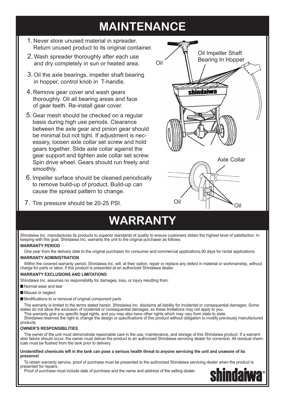 Maintenance warranty | Shindaiwa HomePro 41RS Broadcast User Manual | Page 7 / 8