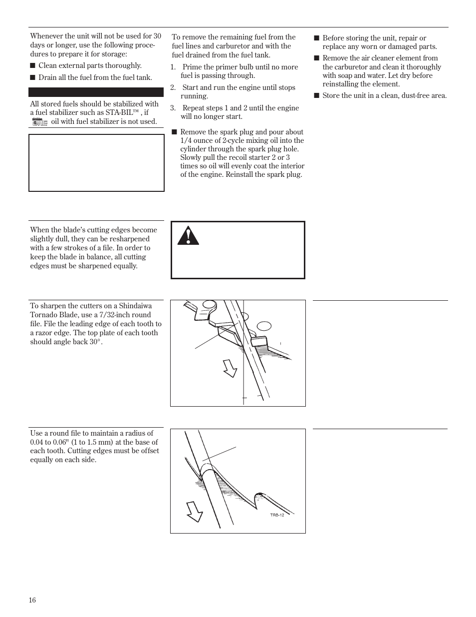 Long term storage, Blade sharpening | Shindaiwa T272X User Manual | Page 16 / 40