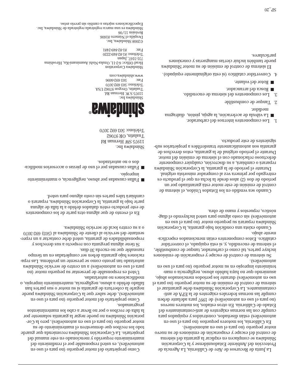 Declar ación de garantía del sistema de emisión | Shindaiwa T272X User Manual | Page 21 / 40