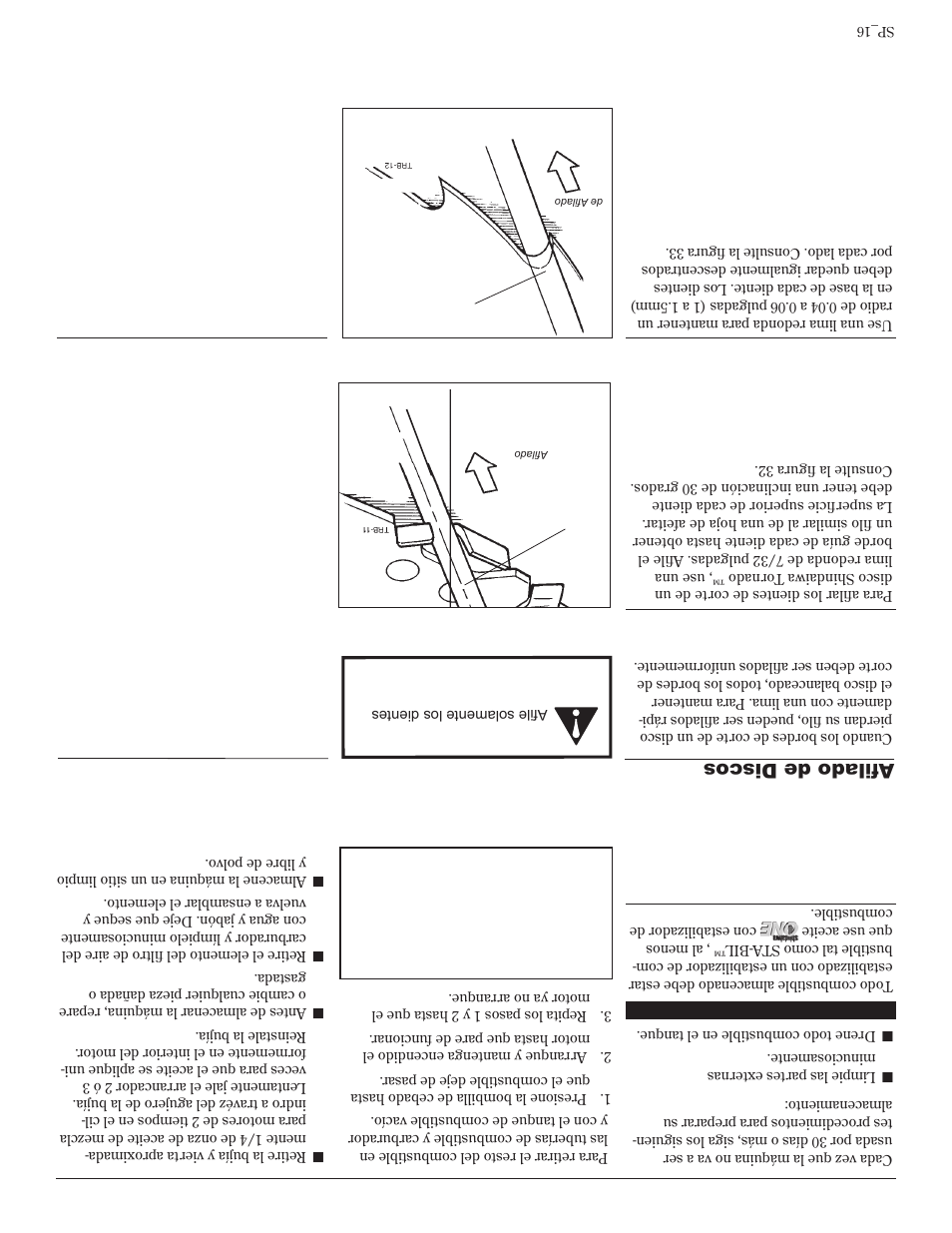 Almacenamiento de largo plaz o, Afilado de discos | Shindaiwa T272X User Manual | Page 25 / 40