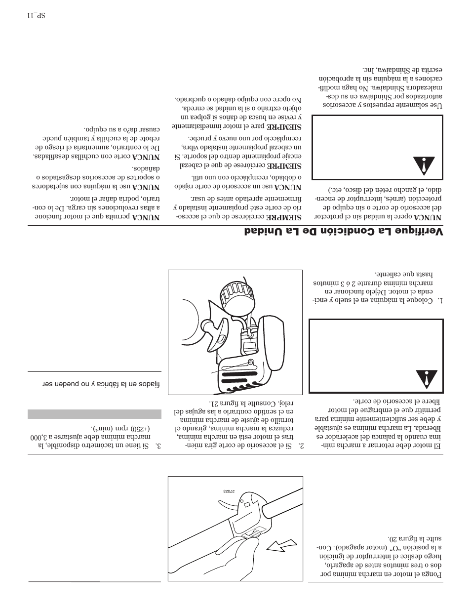 Par ada del motor, Ajuste de marcha mínima del motor, Verifique la condición de la unidad | Shindaiwa T272X User Manual | Page 30 / 40