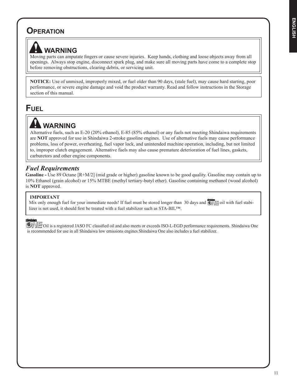 Warning, Fuel requirements | Shindaiwa DH212 User Manual | Page 11 / 96