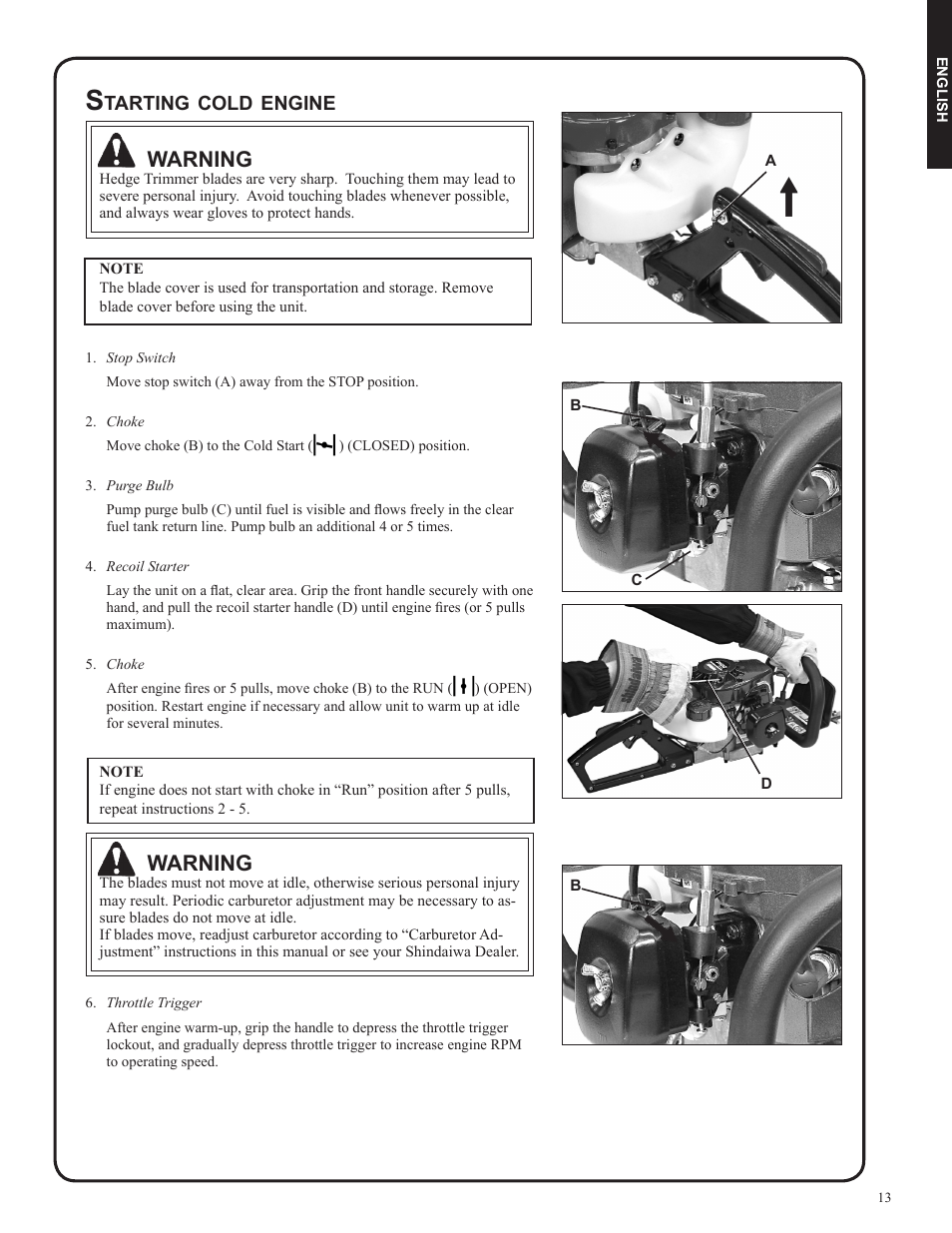 Warning | Shindaiwa DH212 User Manual | Page 13 / 96