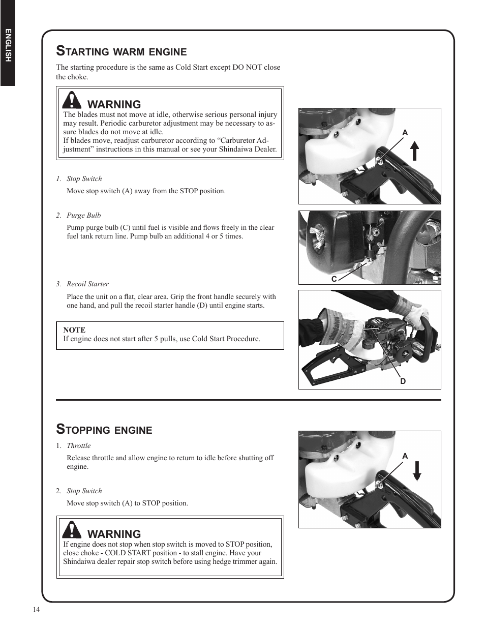 Warning | Shindaiwa DH212 User Manual | Page 14 / 96