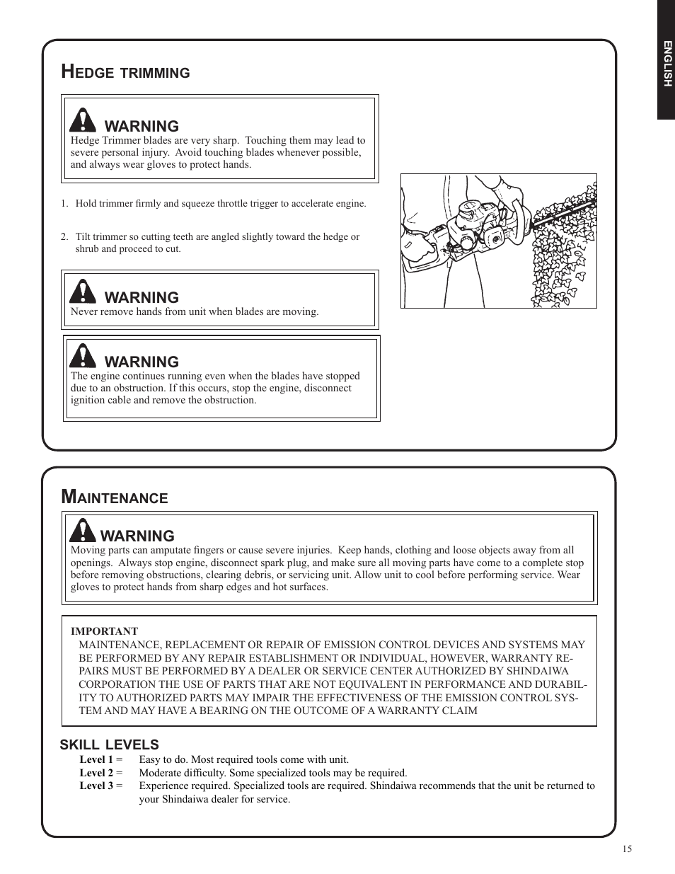 Warning | Shindaiwa DH212 User Manual | Page 15 / 96